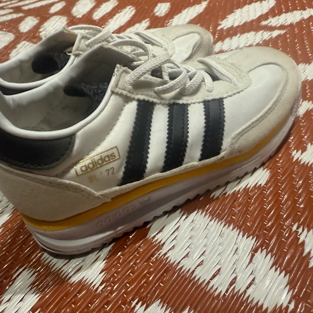 adidas Kids SL 72 White Sneakers with Black Stripes and Yellow Accent